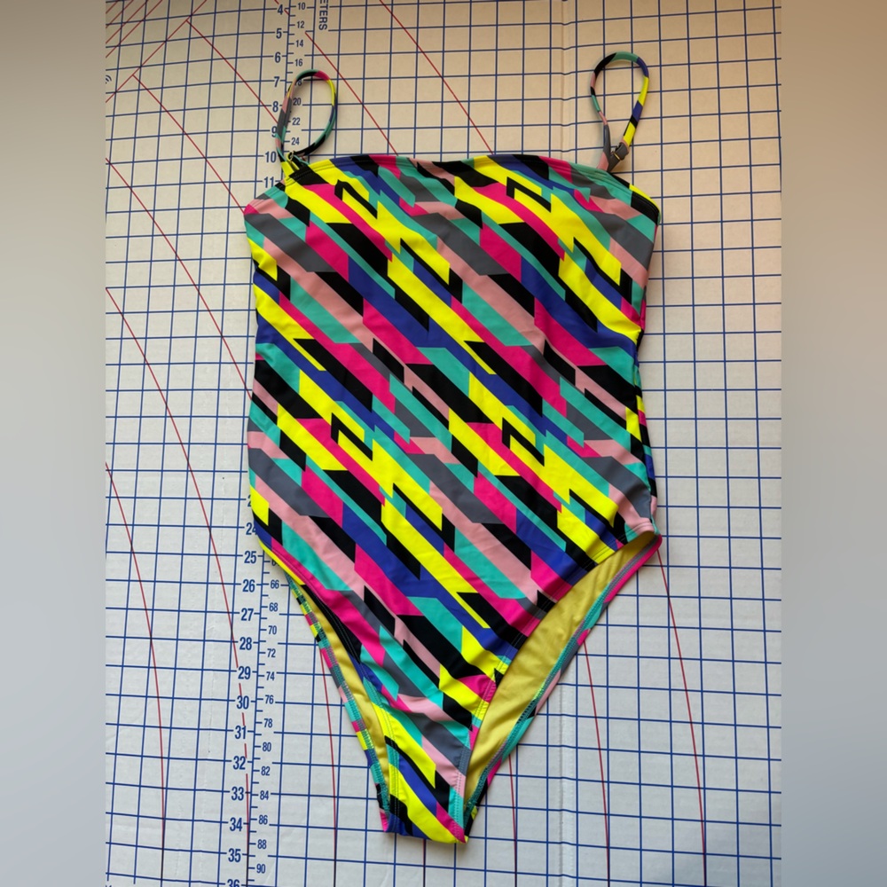 NWT RELLECIGA Bandeau One-Piece Swimsuit Neon Stripes Size L - Picture 8 of 12